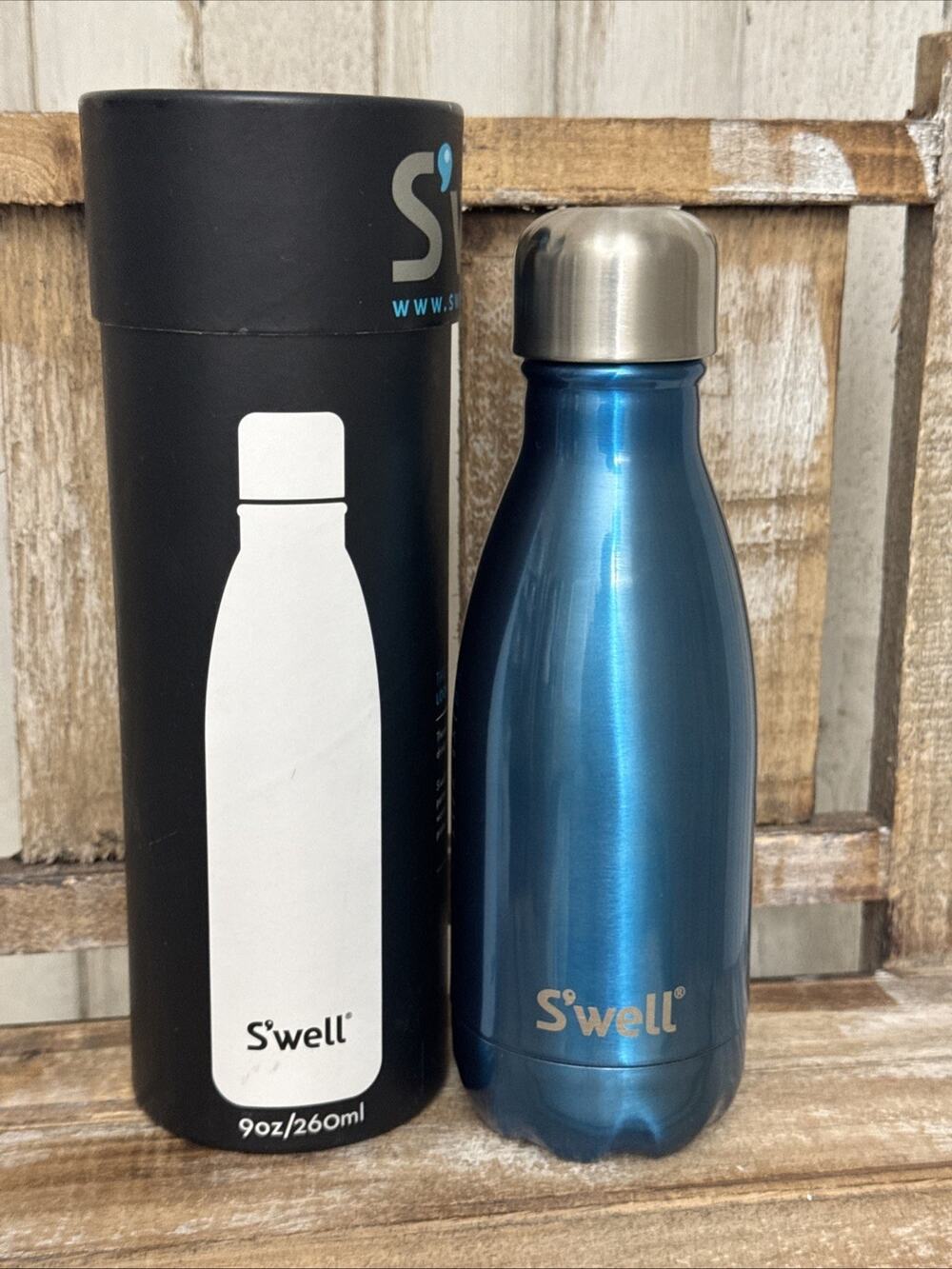 9oz S’well Water Bottle In Box New 2013 TWB-BLUE02